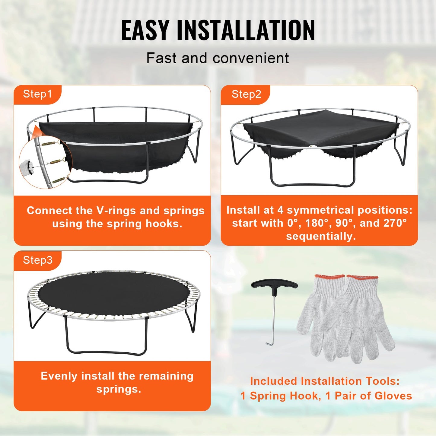 Replacement trampoline fits 14 foot frame 72 V-rings 5.5" spring length