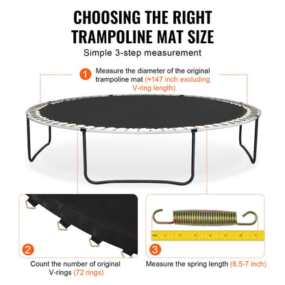 Replacement Trampoline Mat, Jumping Mat Fits 14ft Frame, Universal Jumping Mat for 14ft Round Trampoline, Reinforce UV-Resistant Mat with Spring Tool & Durable V-Rings, Fit 6.5"-7" Spring Length