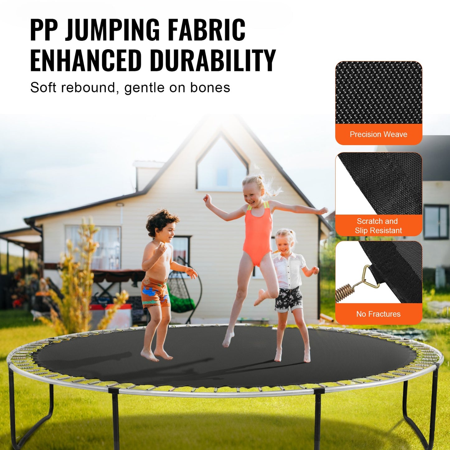 Replacement Trampoline Mat, Jumping Mat Fits 15ft Frame, Universal Jumping Mat for 15ft Round Trampoline, Reinforce UV-Resistant Mat with Spring Tool & Durable V-Rings, Fit 6.5" Spring Length