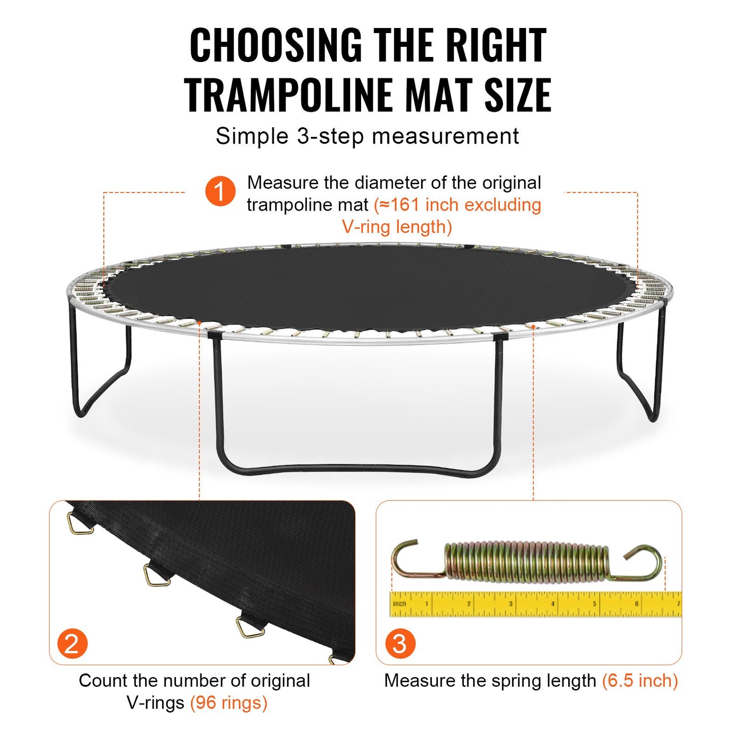 Replacement Trampoline Mat, Jumping Mat Fits 15ft Frame, Universal Jumping Mat for 15ft Round Trampoline, Reinforce UV-Resistant Mat with Spring Tool & Durable V-Rings, Fit 6.5" Spring Length