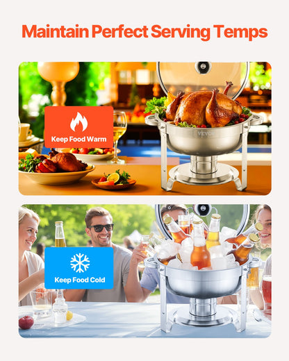 5 Qt 2-Pack Round Chafing Dishes Buffet Set Full Size Pan Stainless Steel