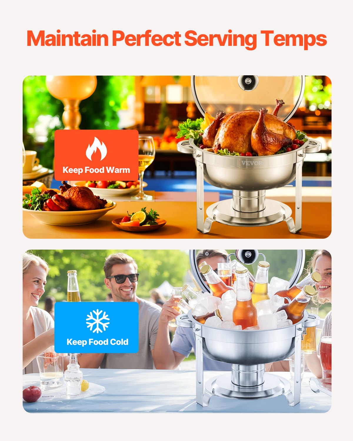 Chafing Dish Buffet Set, 5 Qt 2 Pack, Stainless Steel Chafer with 2 Full Size Pan, Round Catering Warmer Server with Glass Lid Water Pan Folding Stand Fuel Holder, for Wedding Party Banquet, Silver