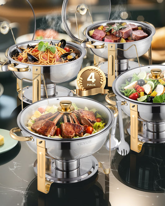5 Qt 4er-Pack Runde Chafing Dishes Buffet-Set Pfanne in voller Größe Edelstahl