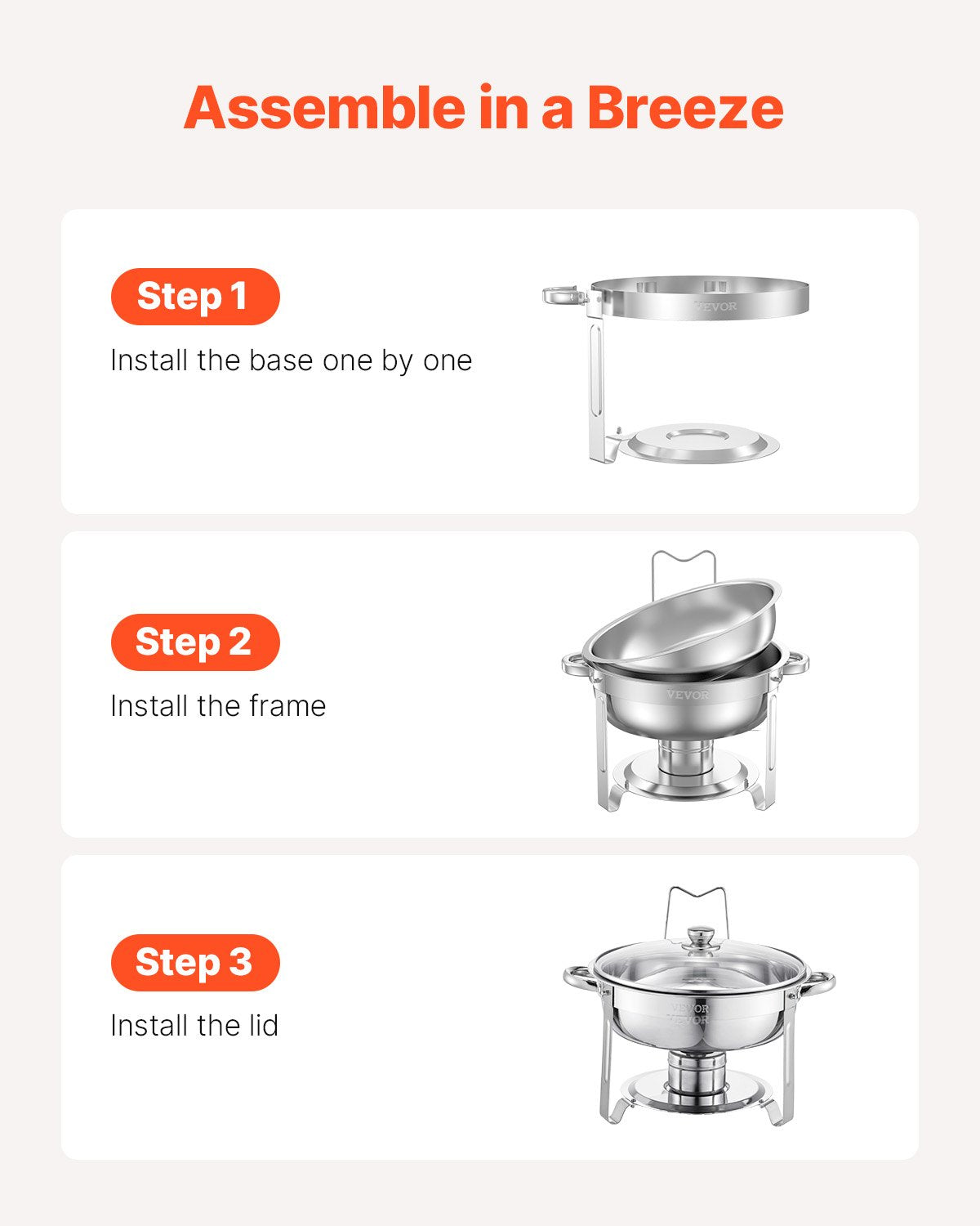 5 Qt 4-Pack Round Chafing Dishes Buffet Set Full Size Pan Stainless Steel