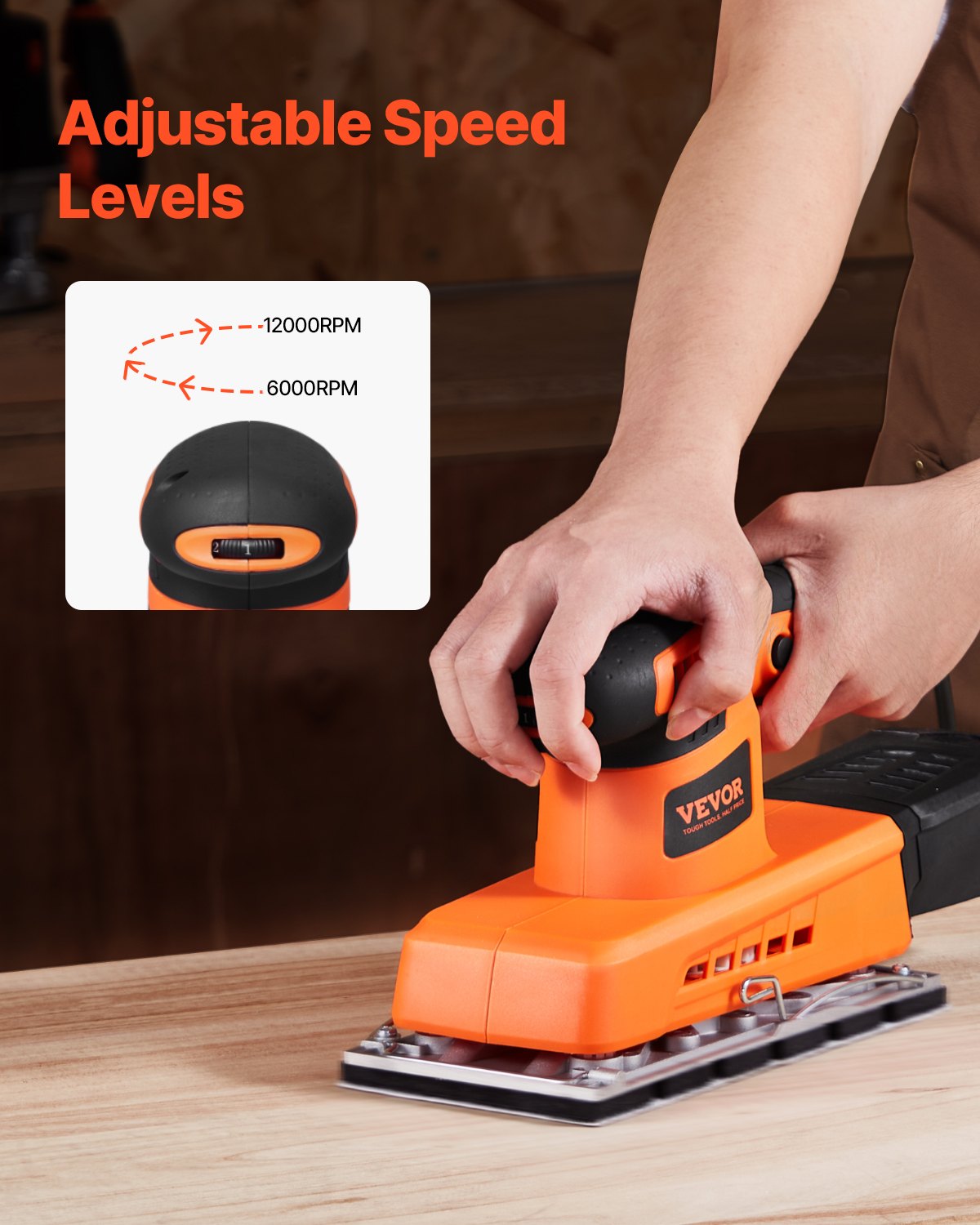 Sheet Sander, 1/2 Sheet 2.5A Electric Sander for Woodworking, Max. 12000RPM Variable Speed Sheet Finishing Sander with Sandpaper and Dust Box for Wood Polishing Sanding