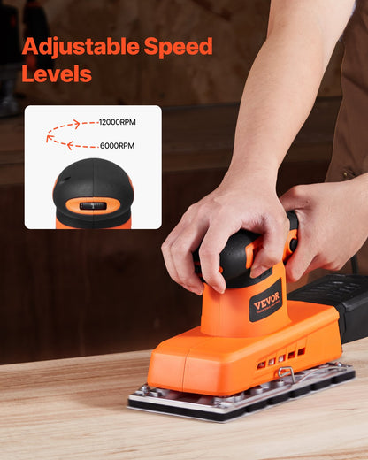 Sheet Sander, 1/2 Sheet 2.5A Electric Sander for Woodworking, Max. 12000RPM Variable Speed Sheet Finishing Sander with Sandpaper and Dust Box for Wood Polishing Sanding