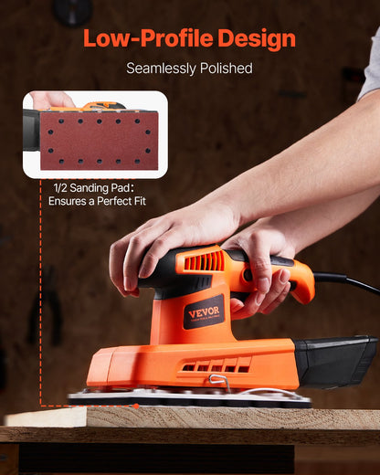 Sheet Sander, 1/2 Sheet 2.5A Electric Sander for Woodworking, Max. 12000RPM Variable Speed Sheet Finishing Sander with Sandpaper and Dust Box for Wood Polishing Sanding