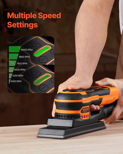 Sheet Sander, 3/8 Sheet 3A EC Brushless Sander, Max. 10000RPM Variable Speed Sheet Finishing Sander with 10PCS Sandpapers and Vacuum Cleaner Adapter for Woodworking