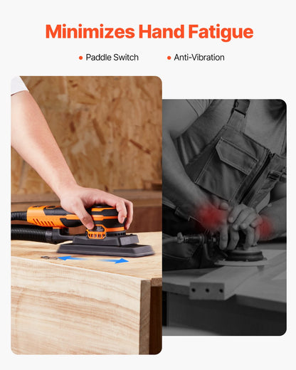 Sheet Sander, 3/8 Sheet 3A EC Brushless Sander, Max. 10000RPM Variable Speed Sheet Finishing Sander with 10PCS Sandpapers and Vacuum Cleaner Adapter for Woodworking