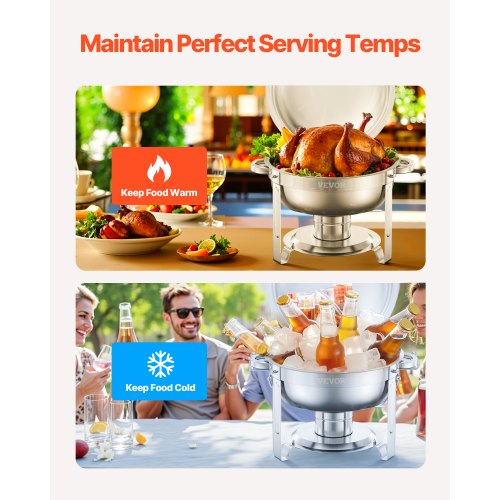 5 Qt 2-Pack Round Chafing Dishes Buffet Set Full Size Pan Stainless Steel