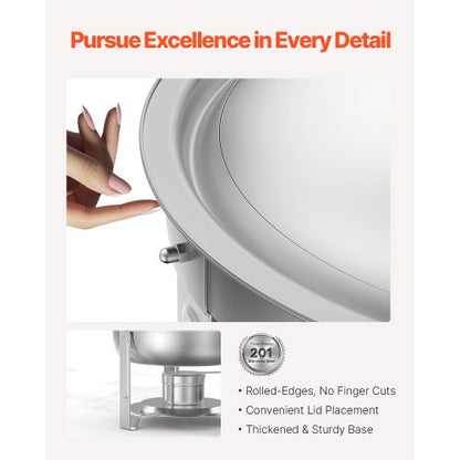 5 Qt 2-Pack Round Chafing Dishes Buffet Set Full Size Pan Stainless Steel