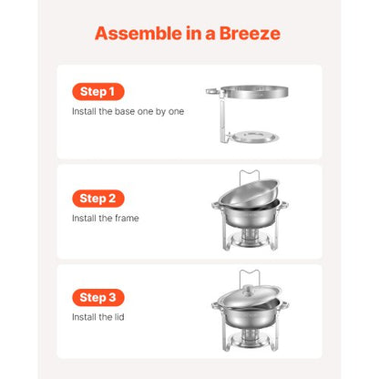 5 Qt 2-Pack Round Chafing Dishes Buffet Set Full Size Pan Stainless Steel