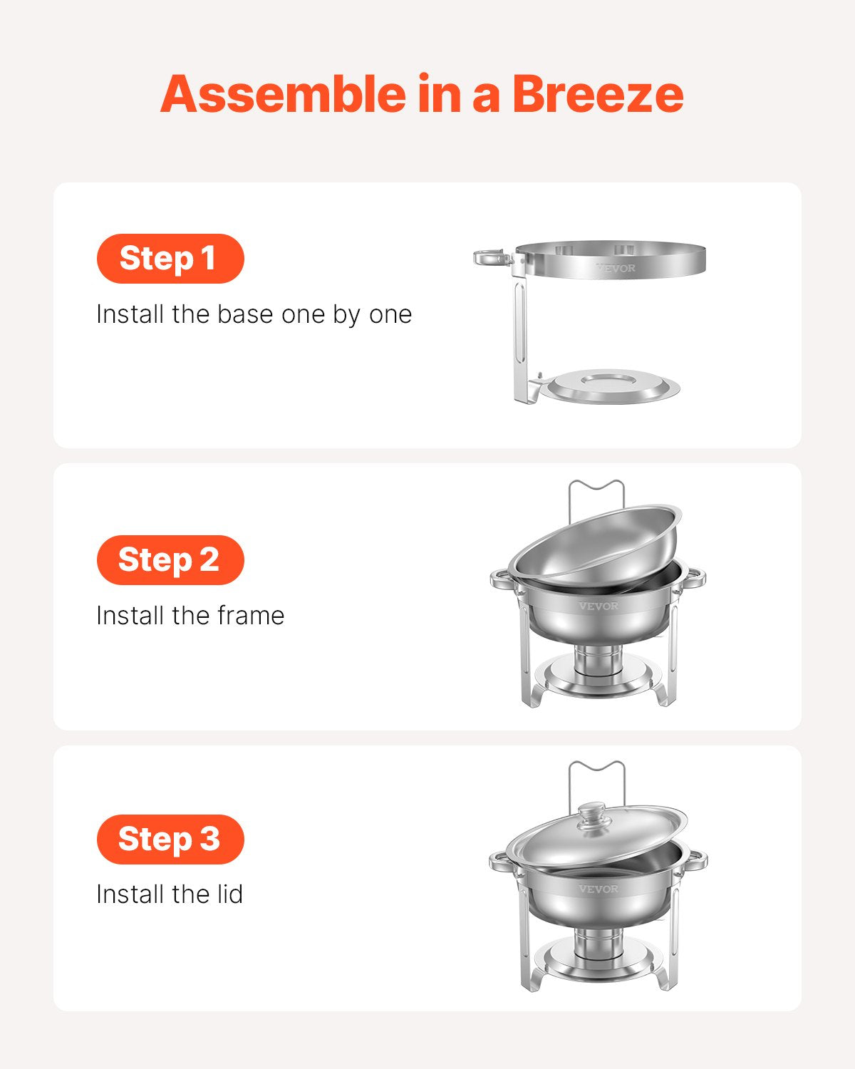 Chafing Dish Buffet Set, 5 Qt 2 Pack, Stainless Steel Chafer with 2 Full Size Pans, Round Catering Warmer Server with Lid Water Pan Folding Stand Clip, for Weddings Parties Banquets, Silver