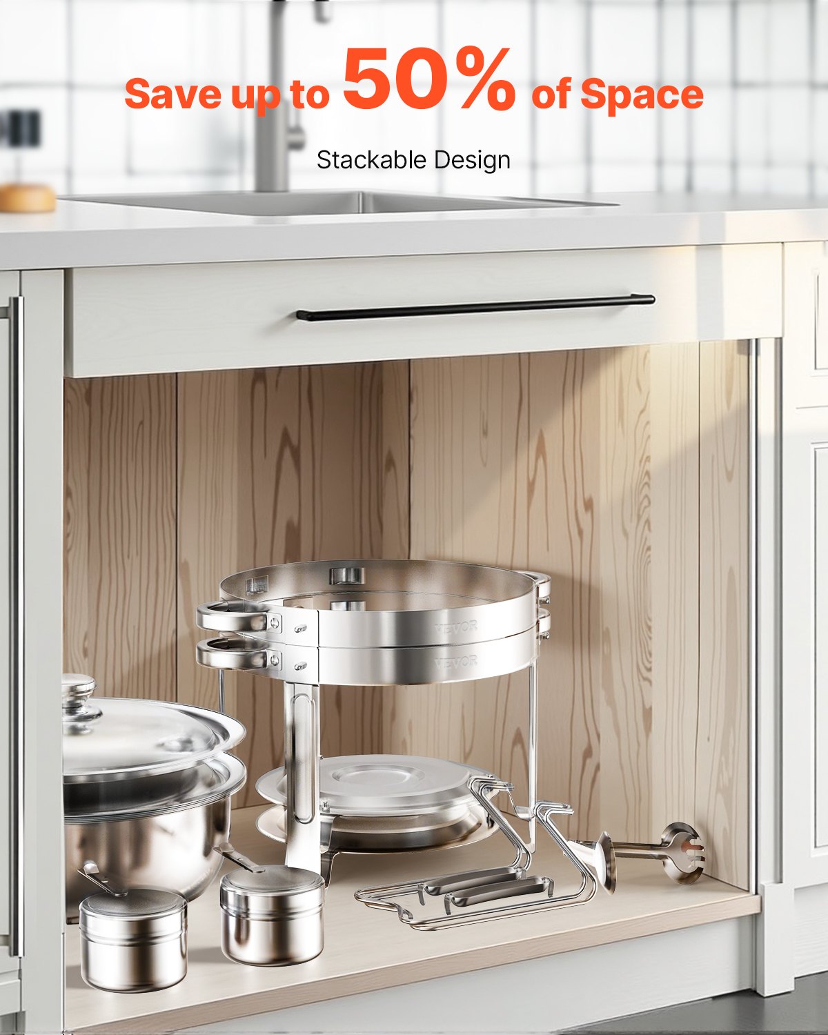 Chafing Dish Buffet Set, 5 Qt 2 Pack, Stainless Steel Chafer with 2 Full Size Pans, Round Catering Warmer Server with Lid Water Pan Folding Stand Clip, for Weddings Parties Banquets, Silver