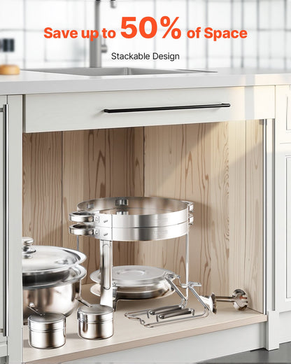 Chafing Dish Buffet Set, 5 Qt 2 Pack, Stainless Steel Chafer with 2 Full Size Pans, Round Catering Warmer Server with Lid Water Pan Folding Stand Clip, for Weddings Parties Banquets, Silver