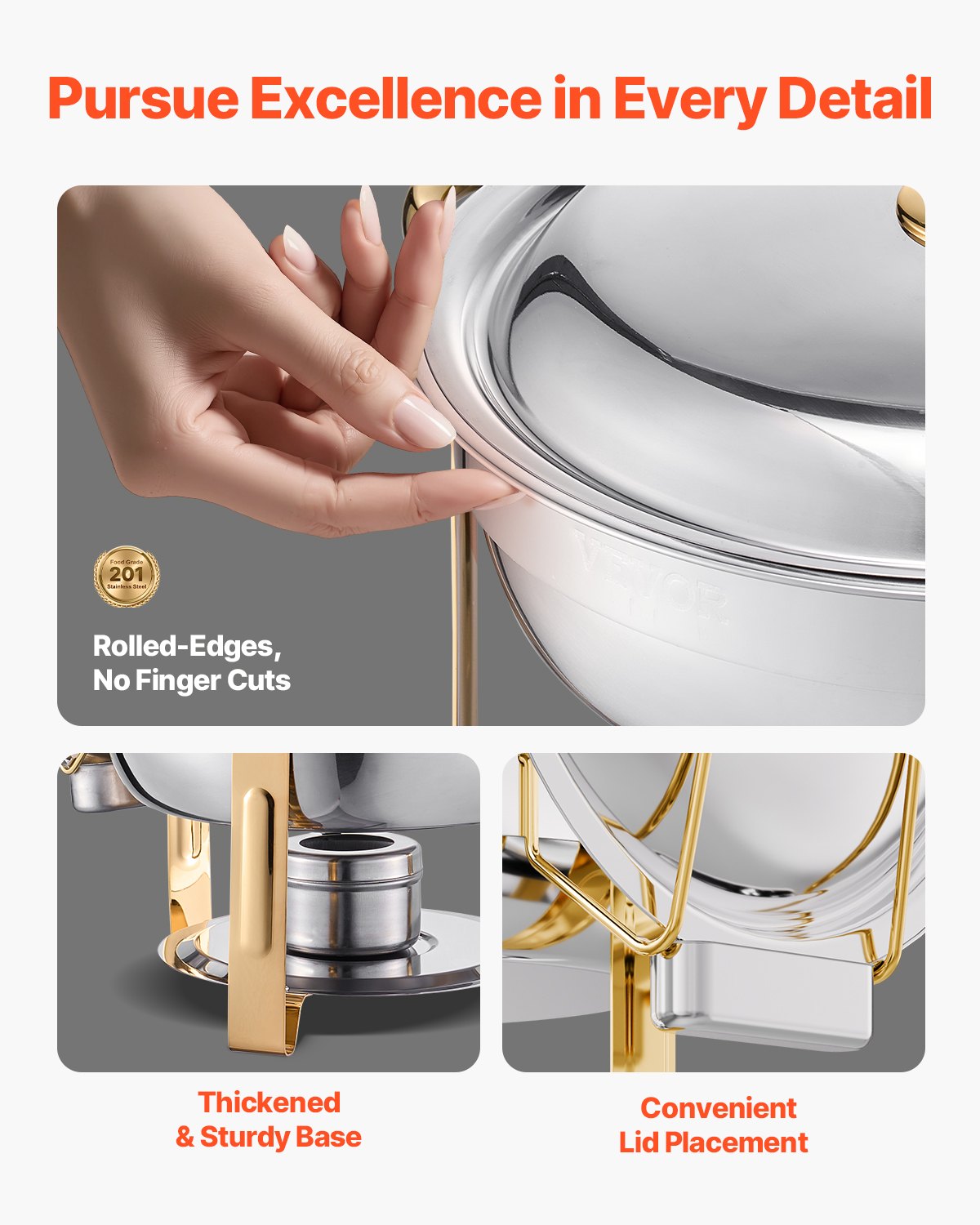 5 Qt 4-Pack Round Chafing Dishes Buffet Set Full Size Pan Stainless Steel