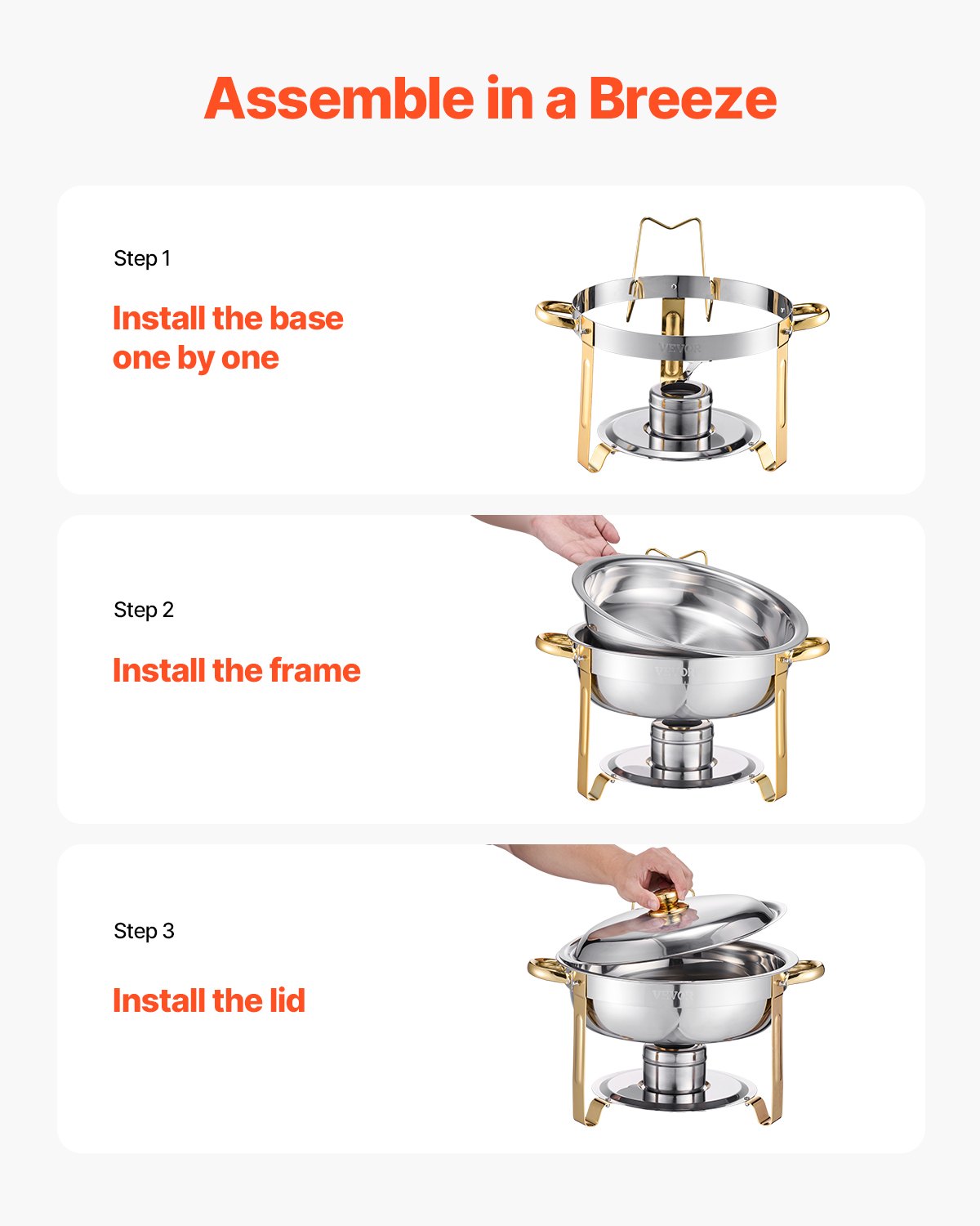 5 Qt 4-Pack Round Chafing Dishes Buffet Set Full Size Pan Stainless Steel