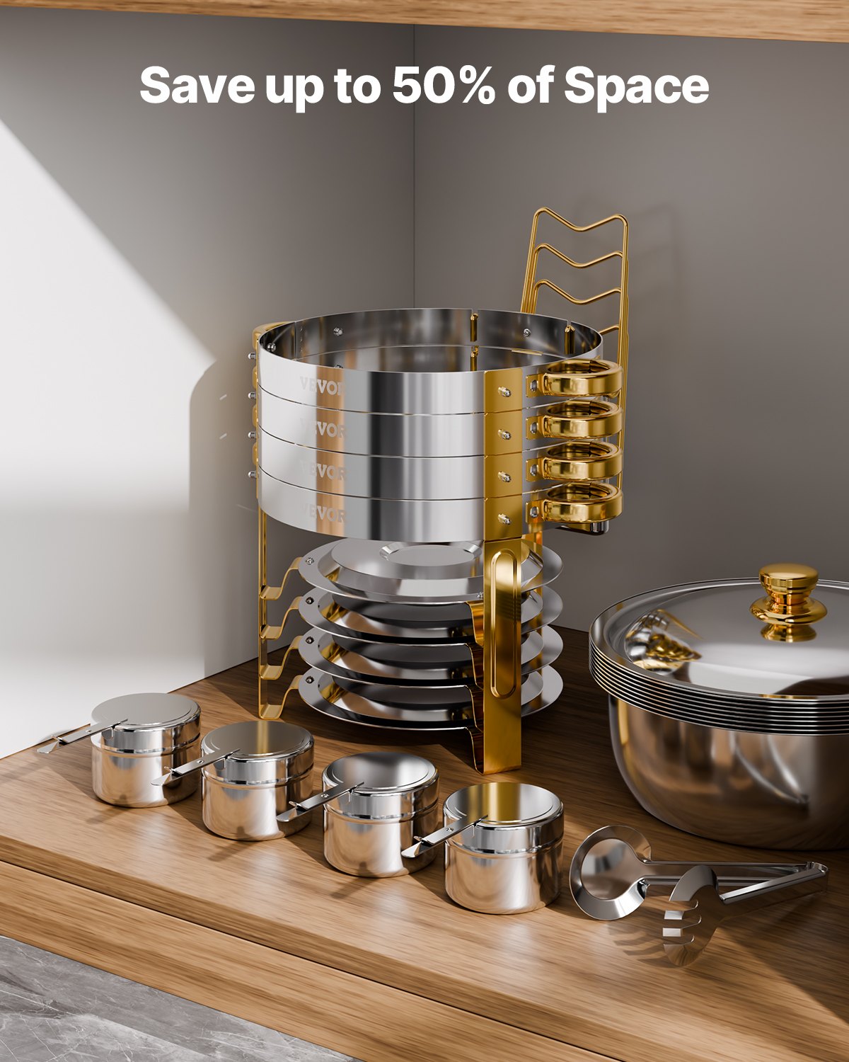 5 Qt 4-Pack Round Chafing Dishes Buffet Set Full Size Pan Stainless Steel