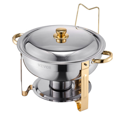 5 Qt 4-Pack Round Chafing Dishes Buffet Set Full Size Pan Stainless Steel