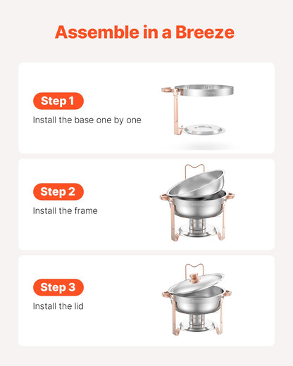 5 Qt 4er-Pack Runde Chafing Dishes Buffet-Set Pfanne in voller Größe Edelstahl