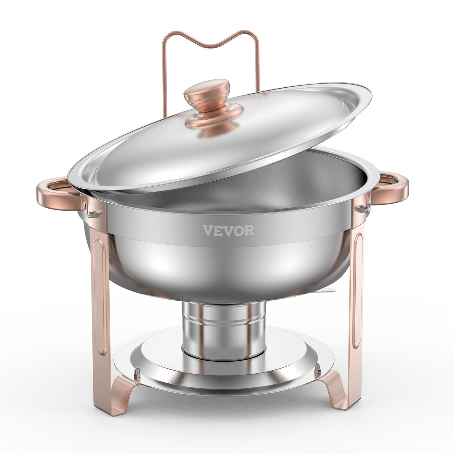 Chafing Dish Buffet Set, 5 Qt 4 Pack, Stainless Steel Chafer with 4 Full Size Pans, Round Catering Warmer Server with Lid Water Pan Folding Stand Clip, for Weddings Parties Banquets, Rose Gold