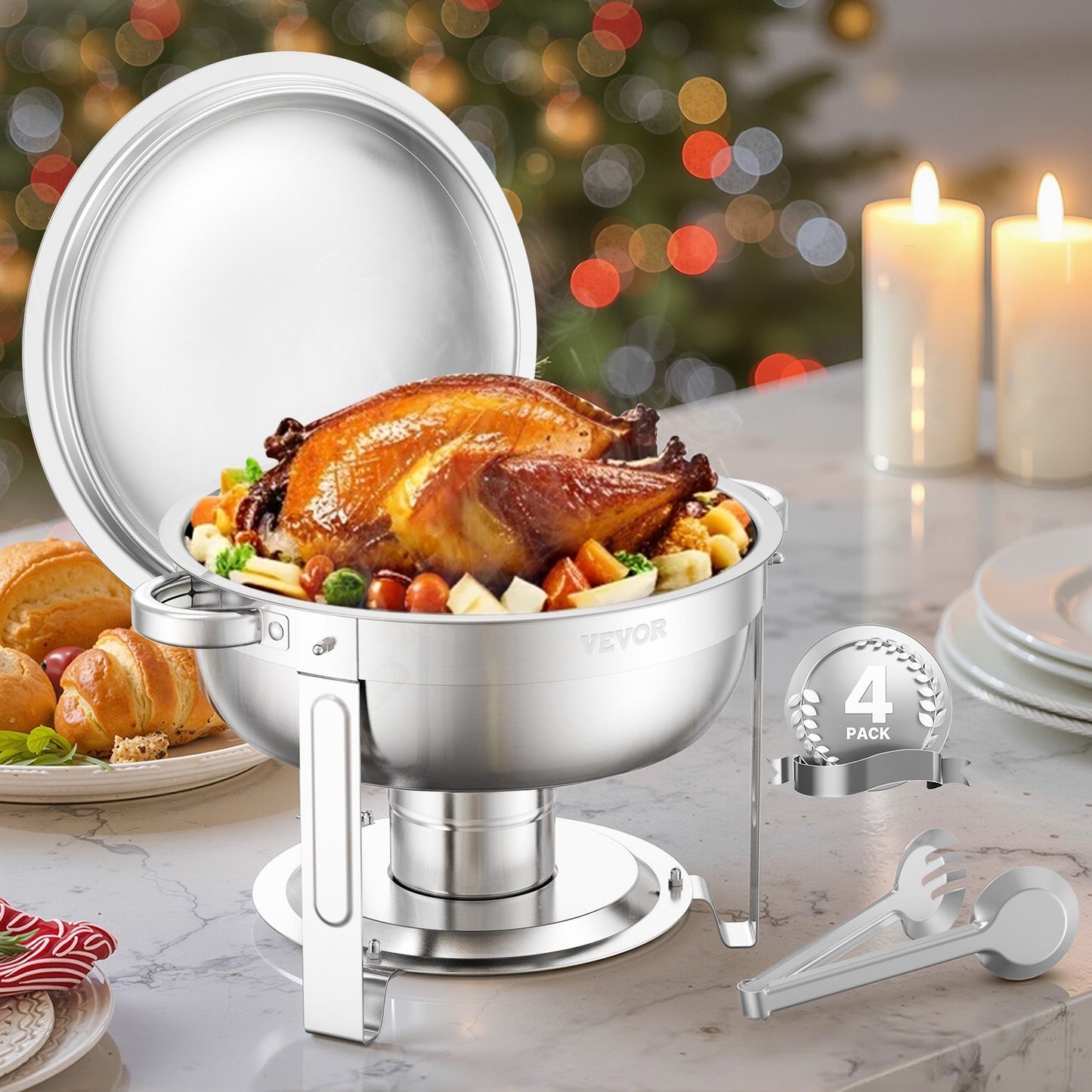 5 Qt 4er-Pack Runde Chafing Dishes Buffet-Set Pfanne in voller Größe Edelstahl