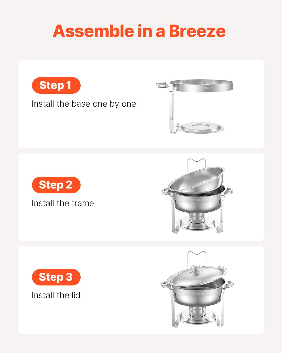 Chafing Dish Buffet Set, 5 Qt 4 Pack, Stainless Steel Chafer with 4 Full Size Pans, Round Catering Warmer Server with Lid Water Pan Folding Stand Clip, for Weddings Parties Banquets, Silver