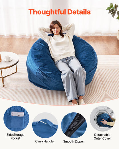Round Bean Bag Stol med avtagbart och tvättbart överdrag för vuxna Blå