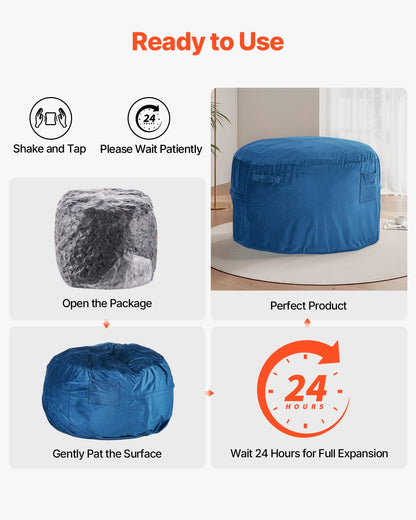 Round Bean Bag Stol med avtagbart och tvättbart överdrag för vuxna Blå