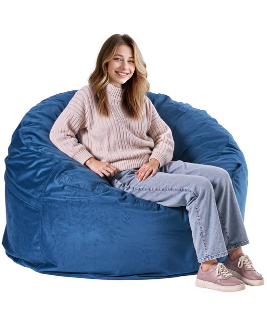 Round Bean Bag Stol med avtagbart och tvättbart överdrag för vuxna Blå