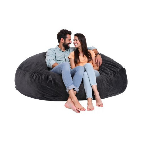 Bean Bag Chair, Giant BeanBag Chair with Removable & Washable Cover for Adult, Dutch Velvet & High-Density Foam Filling Round Bean Bag with Handle and Side Pocket for Living Room Bedroom, Black