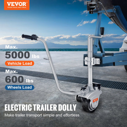 Electric Trailer Dolly, 5000lbs dragkapacitet, 350W 12V Trailer Jockey Wheel med 22 ft/min rörelsehastighet, 12''-24,8'' Justerbar klämhöjd & 8'' gummidäck, för flyttsläp husvagnsbåt
