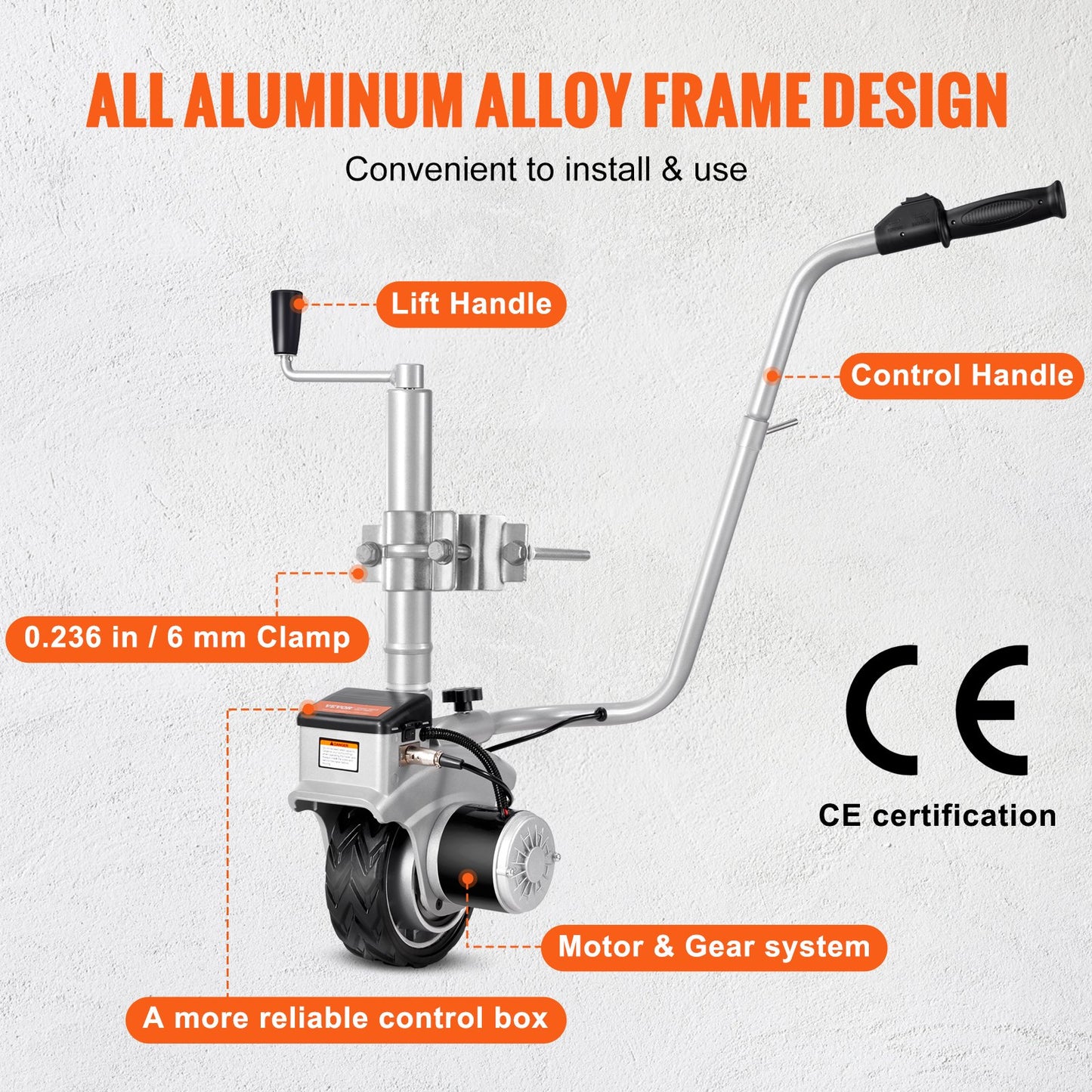 Electric Trailer Dolly, 5000lbs dragkapacitet, 350W 12V Trailer Jockey Wheel med 22 ft/min rörelsehastighet, 12''-24,8'' Justerbar klämhöjd & 8'' gummidäck, för flyttsläp husvagnsbåt