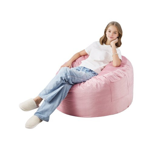 Bean Bag Chair, 3 feet Round Bean Bag Chair with Removable and Washable Cover, 25D Memory Foam Filled with Soft and Smooth Dutch Velvet, Bean Bag for Bedroom or Playroom, Pink