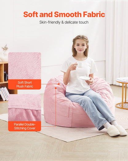 Bean Bag Chair, 3 feet Round Bean Bag Chair with Removable and Washable Cover, 25D Memory Foam Filled with Soft and Smooth Dutch Velvet, Bean Bag for Bedroom or Playroom, Pink