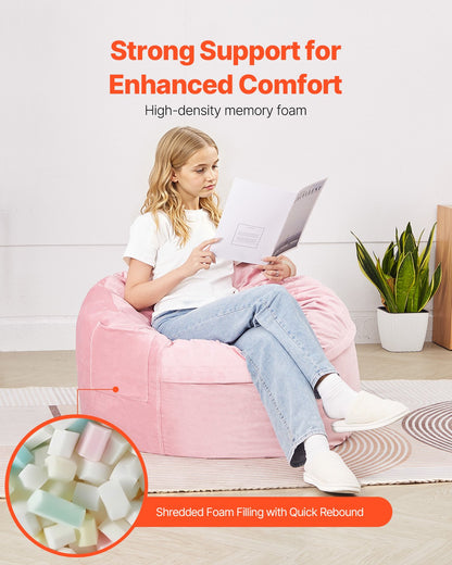 Bean Bag Chair, 3 feet Round Bean Bag Chair with Removable and Washable Cover, 25D Memory Foam Filled with Soft and Smooth Dutch Velvet, Bean Bag for Bedroom or Playroom, Pink