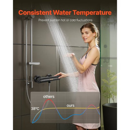 termostatisk duschkranventil, 38℃ säkert lås termostatisk duschventil trimkit, varm-kallvatten duschkran temperaturreglerventiler med elektroforetisk beläggning för badrum, husbil |  EU