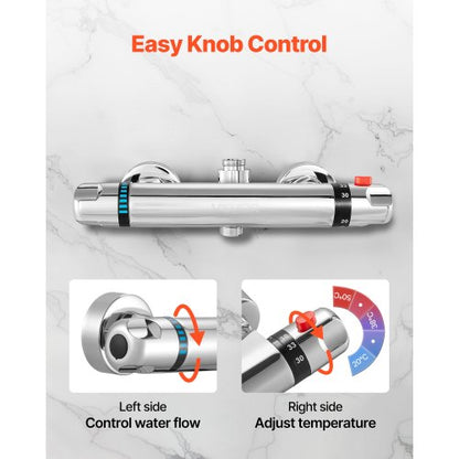 termostatisk duschkranventil, skållningsskyddad 38 ℃ säker lås termostatisk duschblandare, varm-kallvattenduschkran temperaturreglerventiler för badrum, husbil, förkromad beläggning |  EU