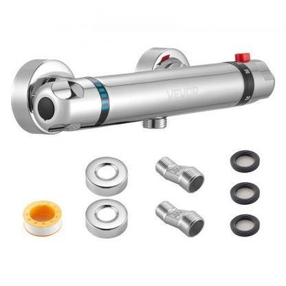 termostatisk duschkranventil, skållningsskyddad 38 ℃ säker lås termostatisk duschblandare, varm-kallvattenduschkran temperaturreglerventiler för badrum, husbil, förkromad beläggning |  EU