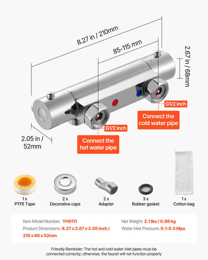 Thermostatic Shower Faucet Valve, 100℉ Secure Lock Thermostatic Shower Valve Trim Mixer, Hot Cold Water Showering Faucet Temperature Control Valves for Bathroom, RV, Leak-Proof & Chrome Plated