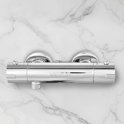 Thermostatic Shower Faucet Valve, 100℉ Secure Lock Thermostatic Shower Valve Trim Mixer, Hot Cold Water Showering Faucet Temperature Control Valves for Bathroom, RV, Leak-Proof & Chrome Plated
