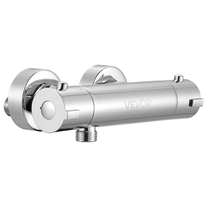Thermostatic Shower Faucet Valve, 100℉ Secure Lock Thermostatic Shower Valve Trim Mixer, Hot Cold Water Showering Faucet Temperature Control Valves for Bathroom, RV, Leak-Proof & Chrome Plated
