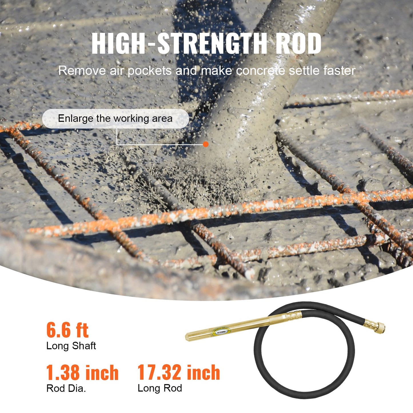 Handheld Concrete Vibrator, 800W Electric Vibrator 13000 VPM, Electric Concrete Vibrating Tool With 6.6ft / 2m Shaft Rod, Portable Pencil Cement Vibrator Remove Air Bubble and Mix Concrete