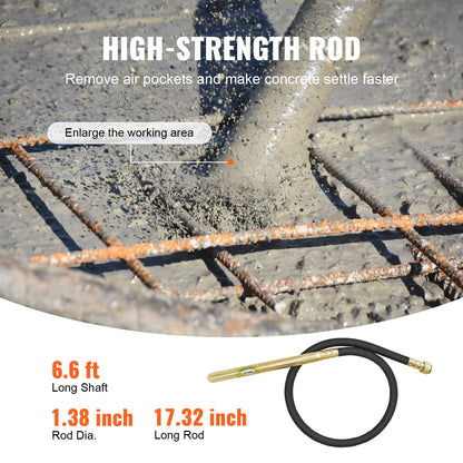 Handheld Concrete Vibrator, 800W Electric Vibrator 13000 VPM, Electric Concrete Vibrating Tool With 6.6ft / 2m Shaft Rod, Portable Pencil Cement Vibrator Remove Air Bubble and Mix Concrete
