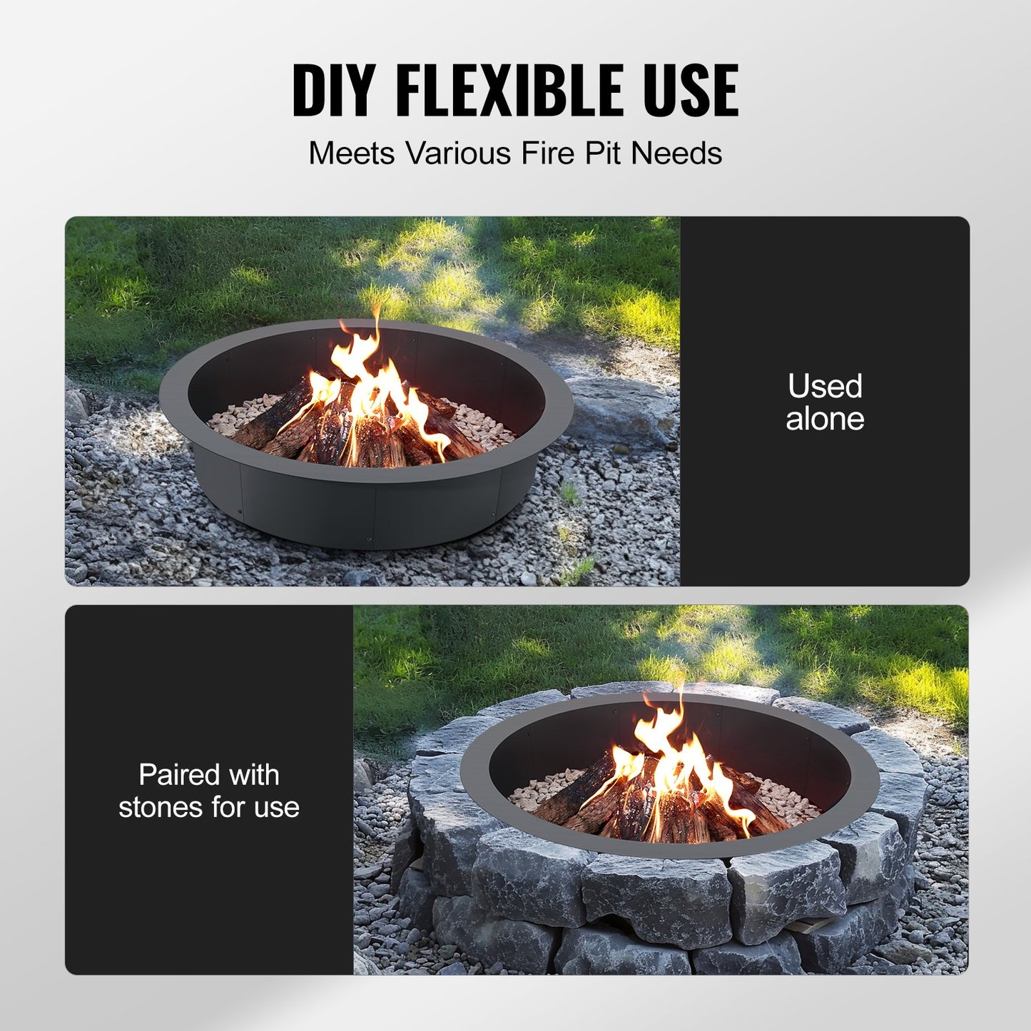 Fire Pit Ring Round 44 Inch Outer Steel Liner DIY Campfire Ring Firepit