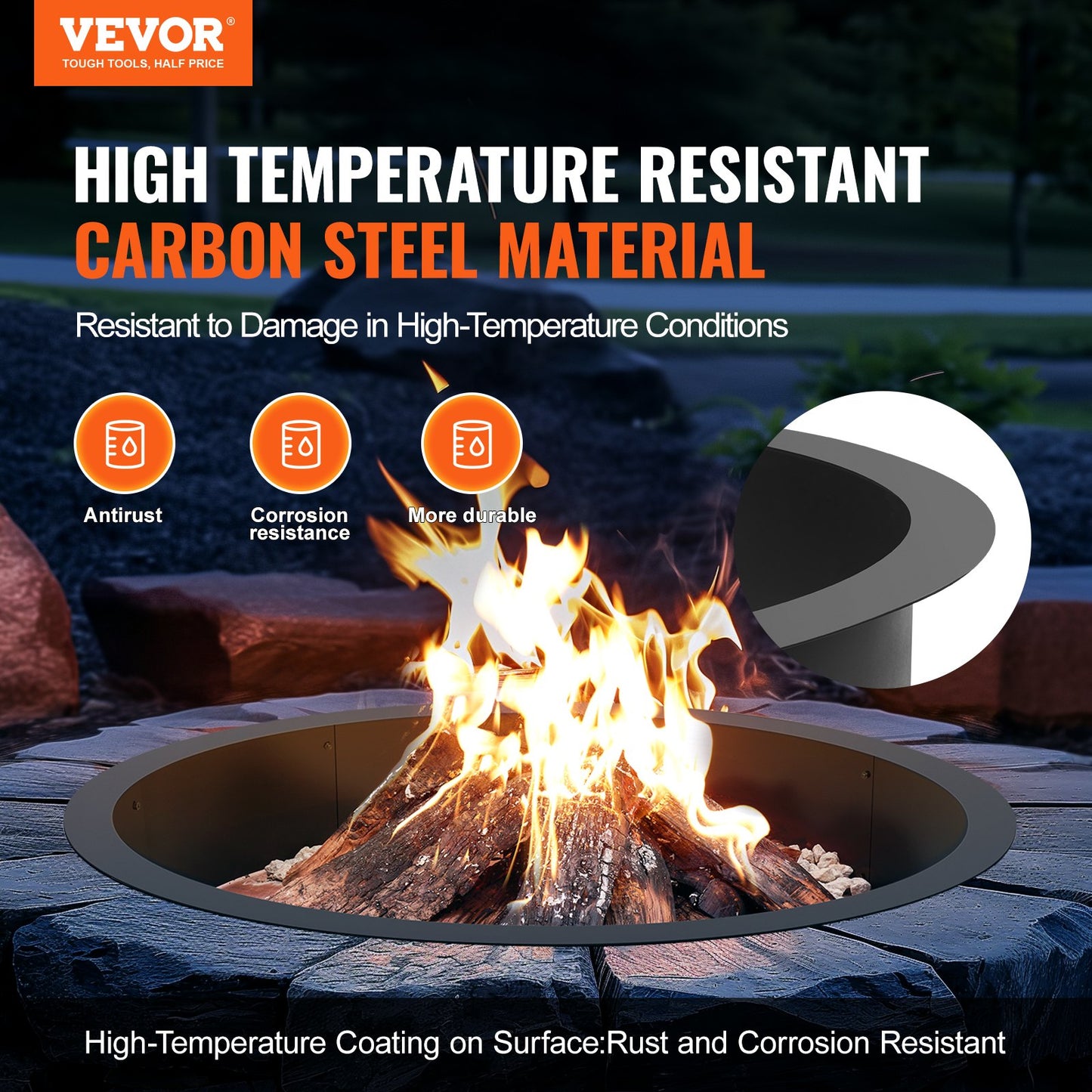 Fire Pit Ring Round 40” Outer 36” Inner Steel Liner DIY Campfire Firepit