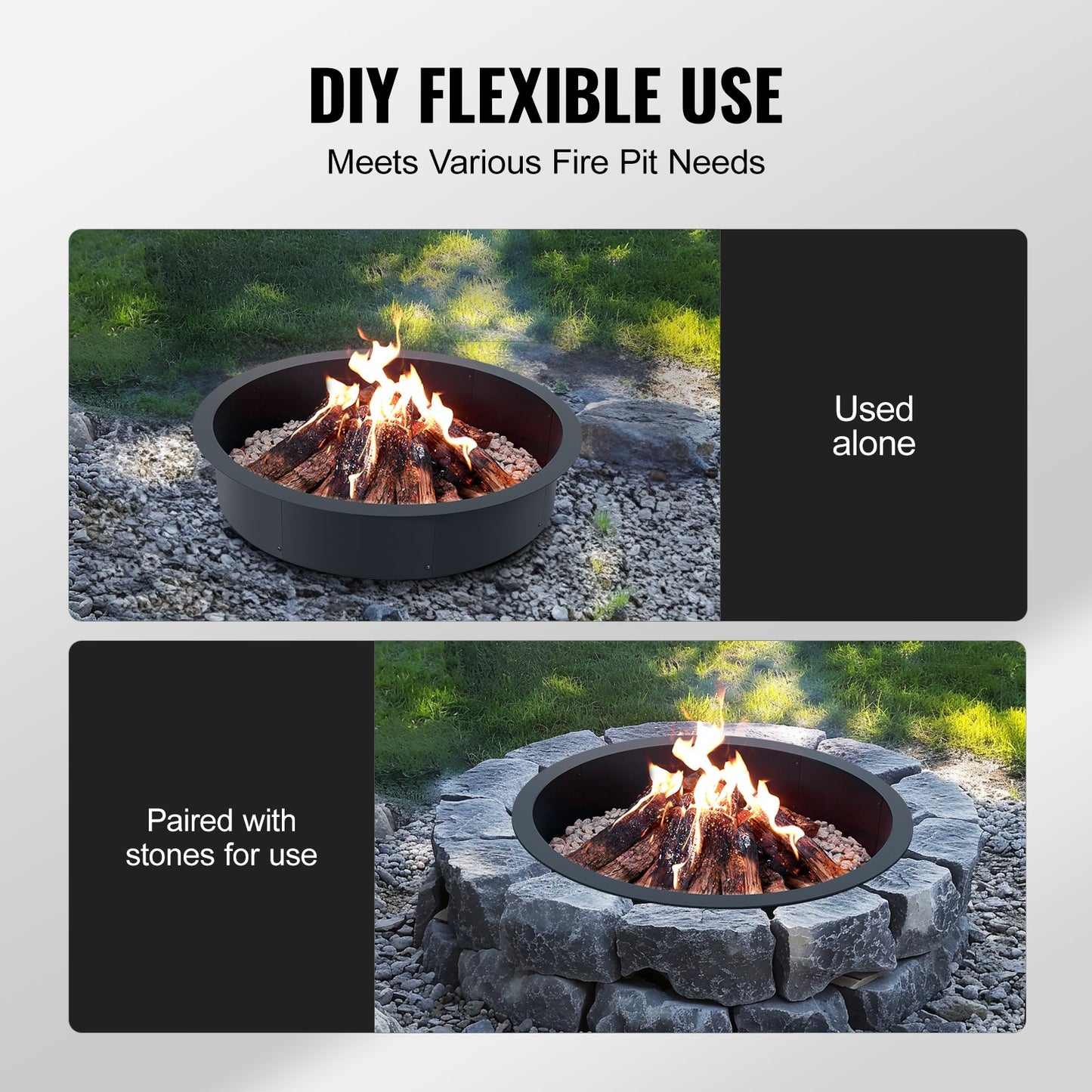 Fire Pit Ring Round 40” Outer 36” Inner Steel Liner DIY Campfire Firepit