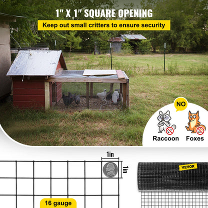 Hardware Cloth, 24\" x 100\' & 1\"x1\" Mesh Size, Galvanized Steel Vinyl Coated 16 Gauge Chicken Wire Fencing with A Cutting Plier & A Pair of Fabric Gloves, for Garden Fencing & Pet Enclosures,