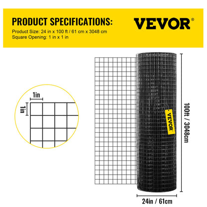 Hardware Cloth, 24\" x 100\' & 1\"x1\" Mesh Size, Galvanized Steel Vinyl Coated 16 Gauge Chicken Wire Fencing with A Cutting Plier & A Pair of Fabric Gloves, for Garden Fencing & Pet Enclosures,