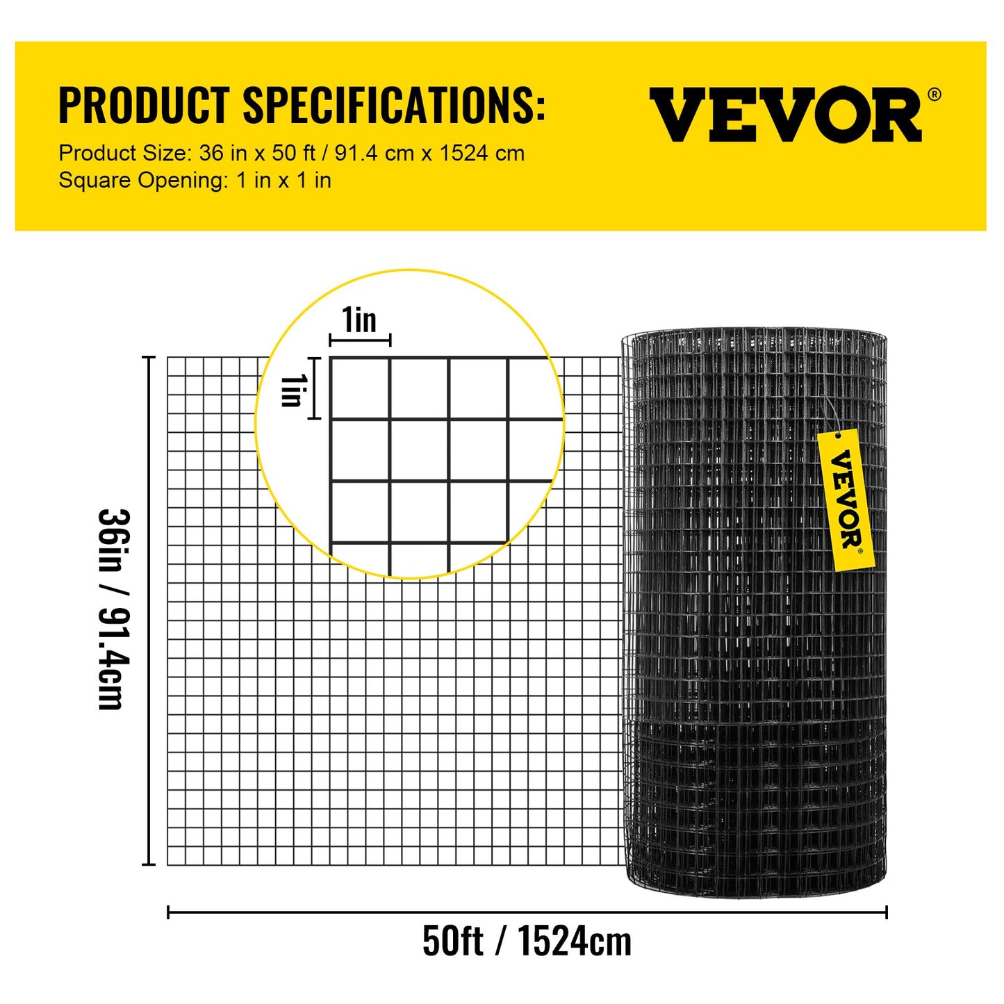 Hårdvaruduk, 36\" x 50\' & 1\"x1\" maskstorlek, galvaniserat stål Vinylbelagd 16 gauge kycklingtrådsstängsel med en skärtång och ett par tyghandskar, för trädgårdsstängsel och husdjursinhägnader,
